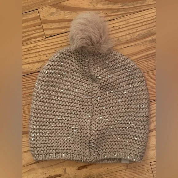 UGG | Accessories | Beige Sequined Ugg Pompom Hat | Poshmark display picture 1